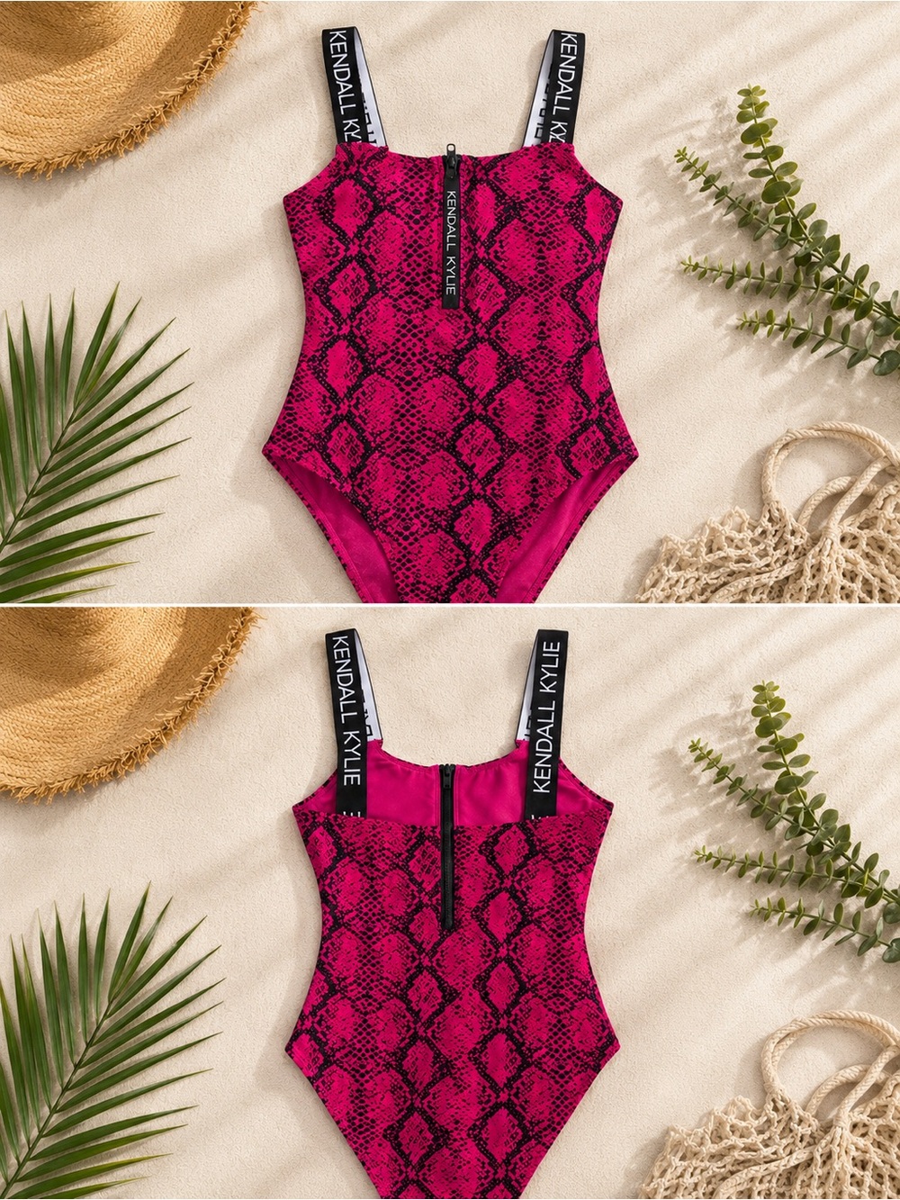 Kendall + Kylie Neon Pink Snakeskin One Piece Swimsuit